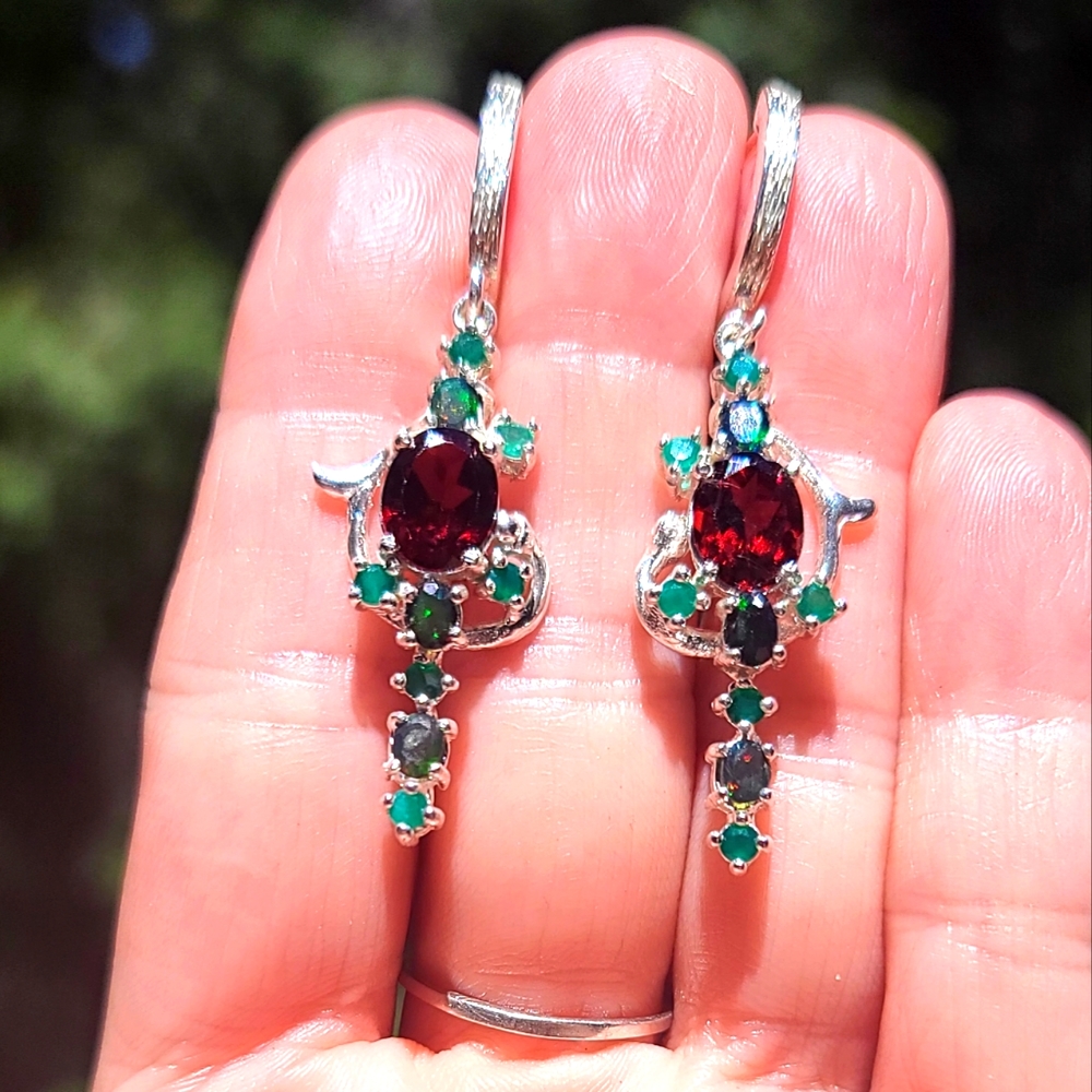 Garnets Opals Onyx OH MY! Sterling earrings ✨️ NEW! - Picture 1 of 8